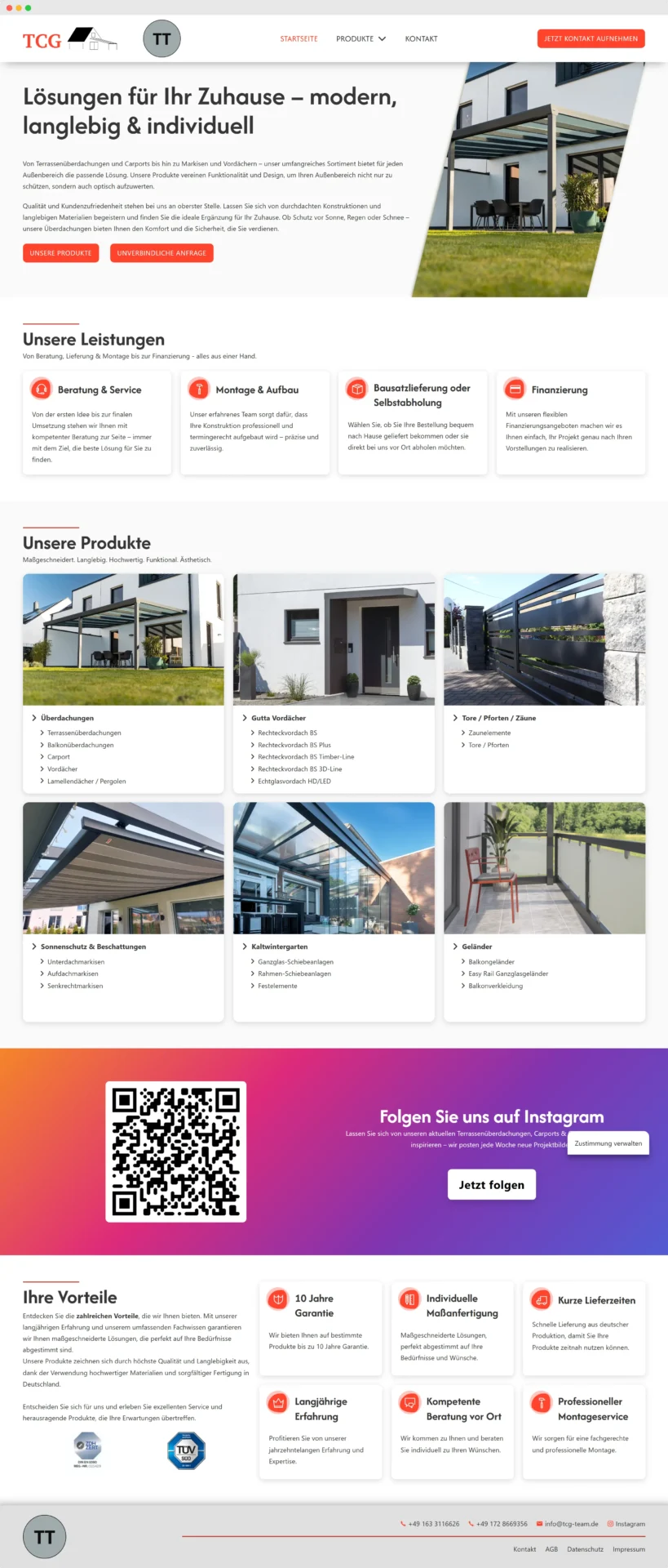 Screenshot der Webseite von TCG-Team